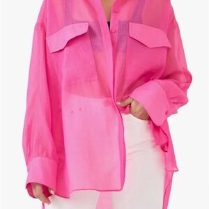 GREY LAB Fuchsia Sheer Oversized Blouse